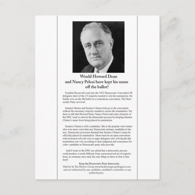 Postal ¿El DNC hubiera mantenido el nombre del FDR fuera  (Anverso)