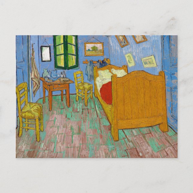 Postal El dormitorio de Van Gogh en Arles pintando arte (Anverso)