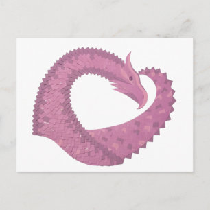 Postal El dragón del corazón malva sobre blanco