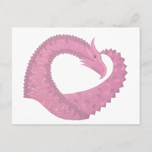 Postal El dragón del corazón rosado en blanco