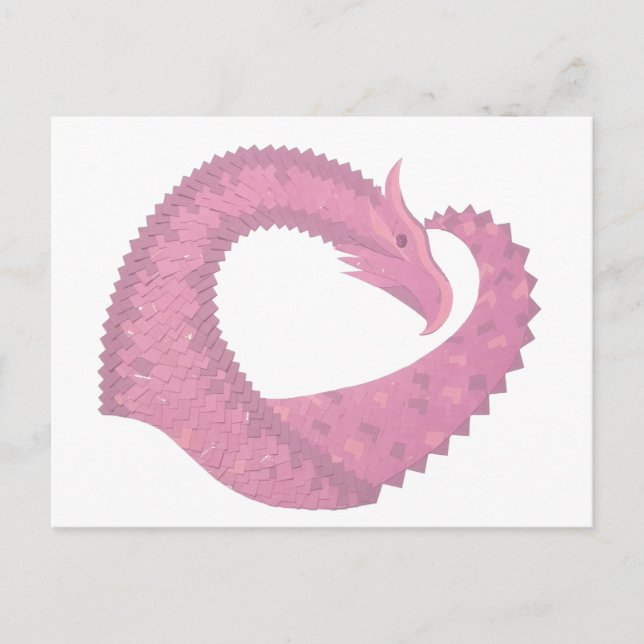 Postal El dragón del corazón rosado en blanco (Anverso)