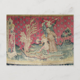 Postal El dragón luchando con los sirvientes de Dios