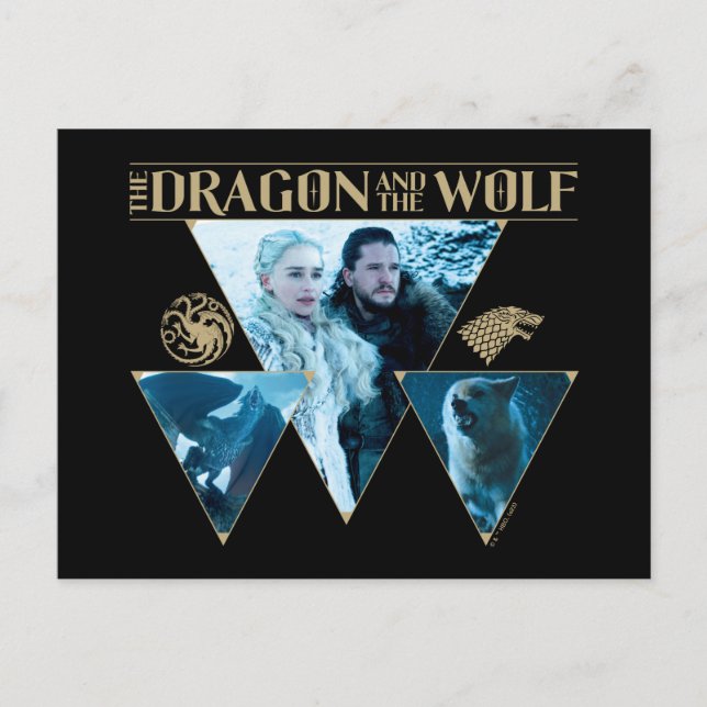 Postal El Dragón y el Gráfico Wolf Daenerys & Jon (Anverso)