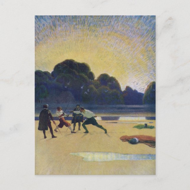 Postal El duelo en la playa (Anverso)