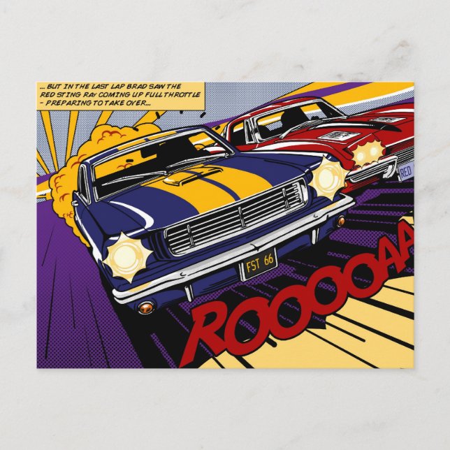 Postal El duelo: Mustang vs. Corvette (Anverso)