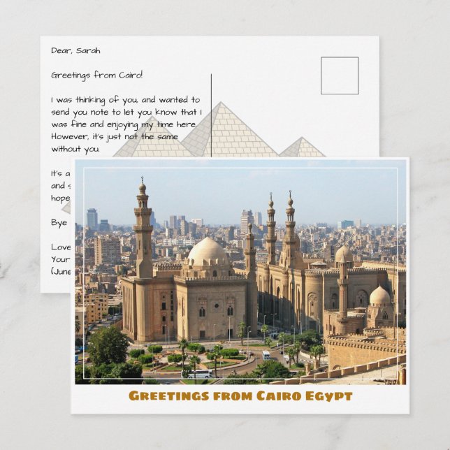 Postal El Egipto de El Cairo con una mezquita (Anverso / Reverso)