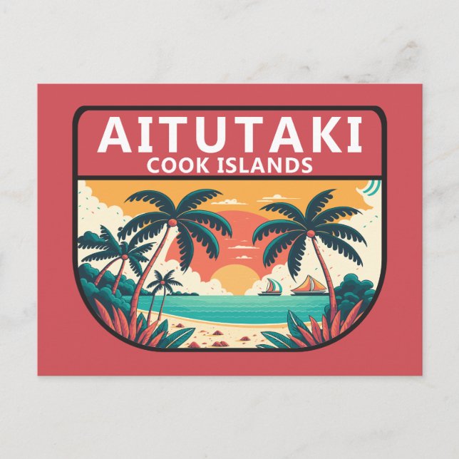 Postal El emblema retro de las islas Cook de Aitutaki (Anverso)