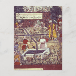 Postal El emperador Babur y su plan arquitectónico