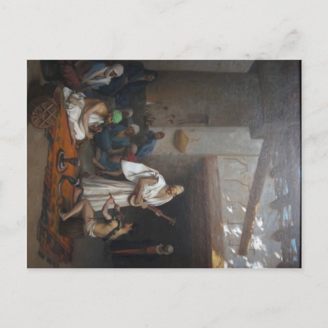 Postal El encantador de la serpiente por Jean-Leon Gerome (Anverso)