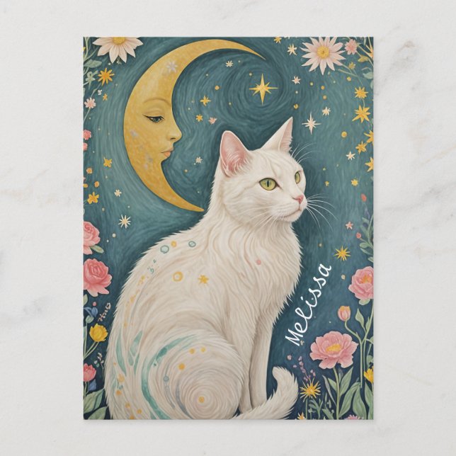 Postal El encantador gato blanco con ojos verdes (Anverso)