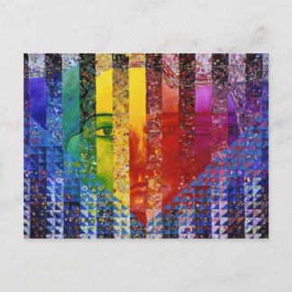 Postal El enigma I - Abstracta diosa de una mujer arcoiri