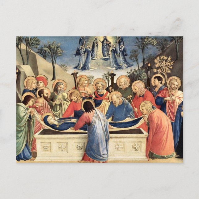 Postal El entierro de la Virgen por Fra Angelico (Anverso)