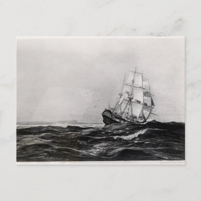 Postal El esfuerzo en el mar, 1900, grabado por Lowy (Anverso)