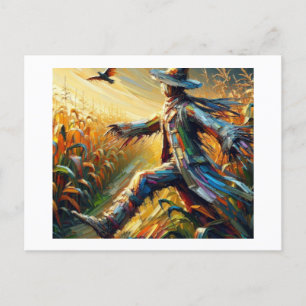 Postal El espantapájaros en el campo del maíz,
