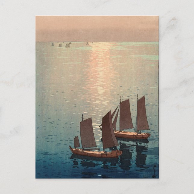 Postal El espeluznante bloqueo de madera japonesa del mar (Anverso)