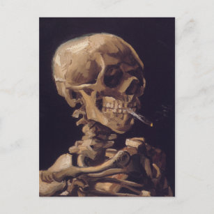 Postal El esqueleto de Van Gogh con cigarrillo en llamas