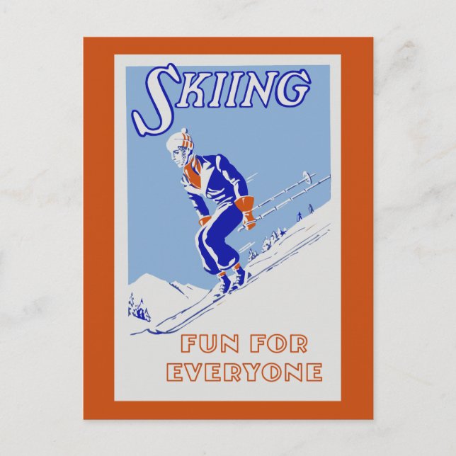 Postal El esquí retro divertido para todos (Anverso)