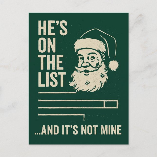 Postal Él Está En La Lista Divertida Navidad  (Anverso)