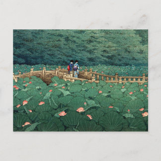 Postal El estanque en el santuario de Benton Kawase Hasui