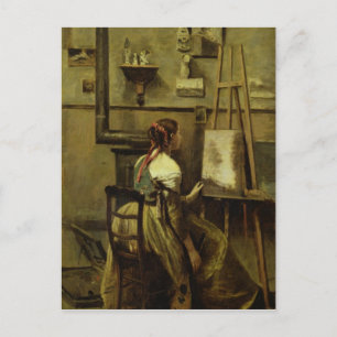 Postal El estudio de Corot