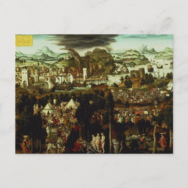 Postal El fallo de París y la guerra de Troya, 1540 (Anverso)