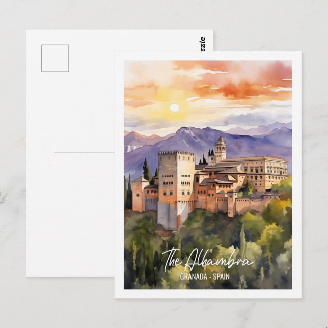 Postal El famoso lugar de viaje de la Alhambra España (Anverso / Reverso)