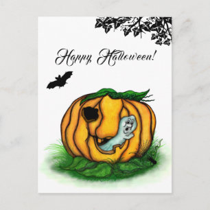 Postal El fantasma de Halloween , Bat , Ghost y Spider