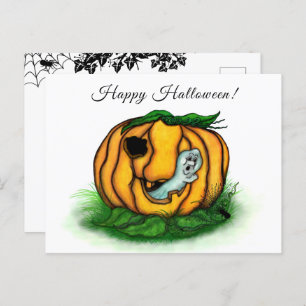 Postal El fantasma de Halloween , Bat , Ghost y Spider