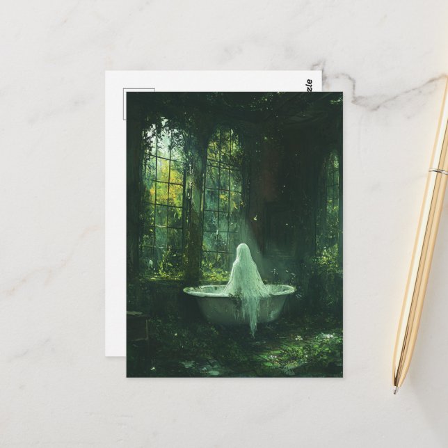 Postal El fantasma en la bañera de la casa abandonada (Anverso/Reverso In Situ)
