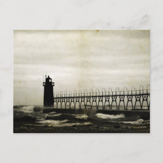 Postal El faro de South Haven Michigan tormenta meteoroló