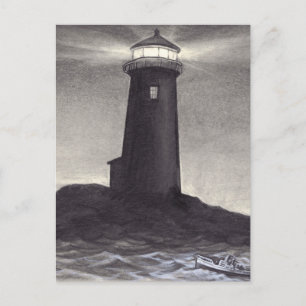 Postal El faro en la noche que lo brilla es luz de