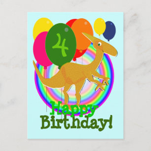 Postal El feliz cumpleaños del dinosaurio hincha la