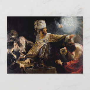 Postal El festín de Baltasar por Rembrandt