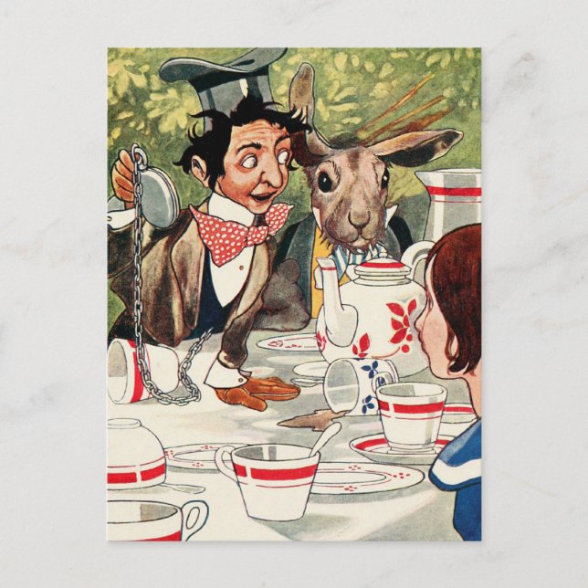 Postal El Fiesta del té de Mad Hatter (Anverso)