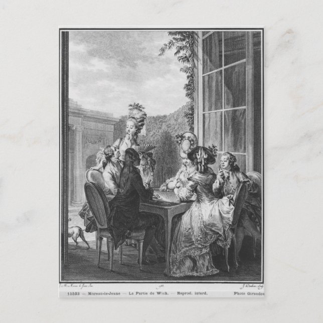 Postal El fiesta del whist, grabado por Jean Dambrun 1783 (Anverso)