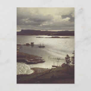 Postal El fiordo de Sandvik de Hans Gude