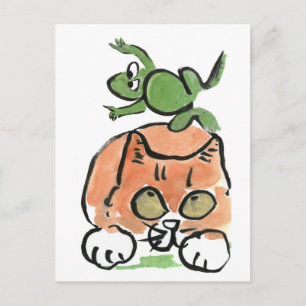 Postal El Froggy está saltando sobre el gatito