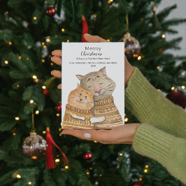 Postal El gato abrazo a los Navidades Meowy y el año nuev