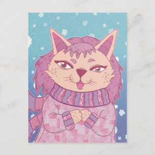 Postal El Gato Acogedor de Invierno