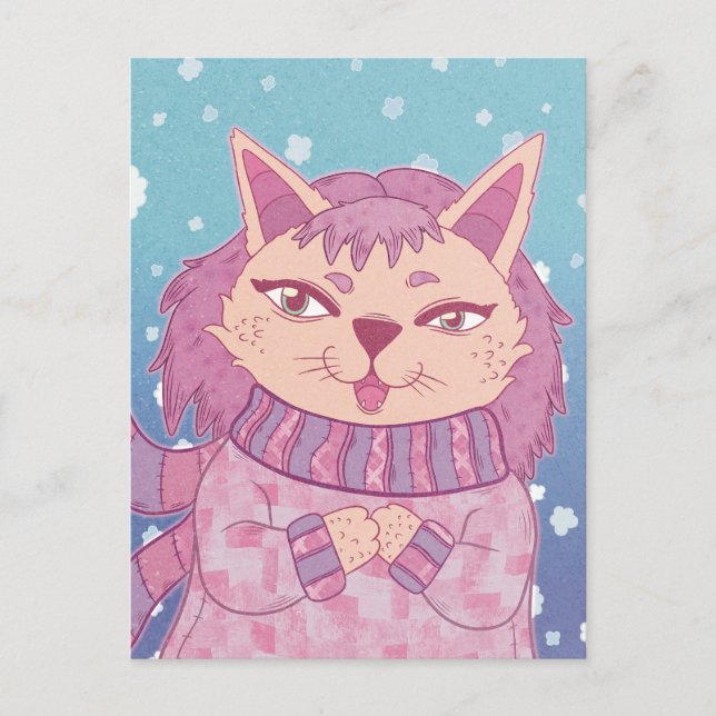 Postal El Gato Acogedor de Invierno (Anverso)