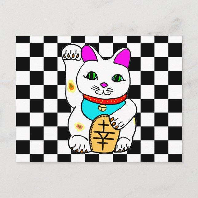 Postal El gato afortunado Maneki Neko Kitty (Anverso)