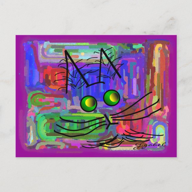 Postal El gato ama el arte "El curioso gato abstracto" (Anverso)