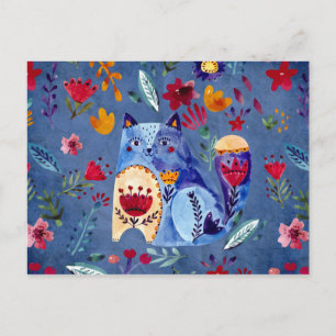 Postal El gato barato en el jardín de flores