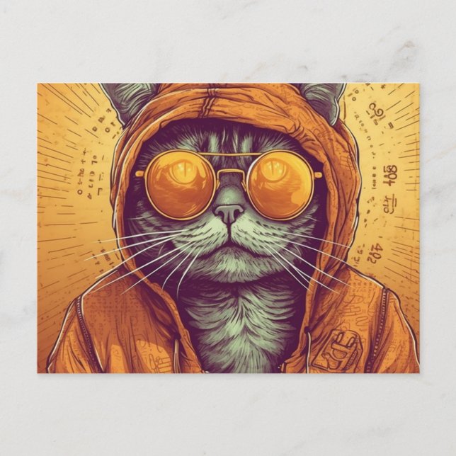 Postal El gato con gafas de sol doradas (Anverso)