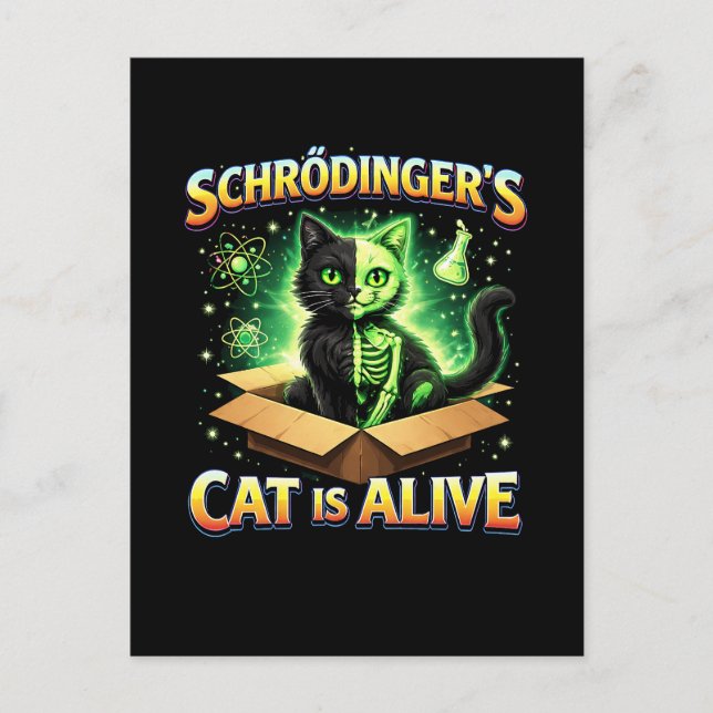 Postal El gato curioso de Schrödinger (Anverso)