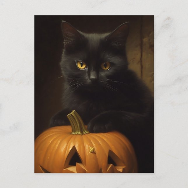 Postal El gato de Halloween (Anverso)