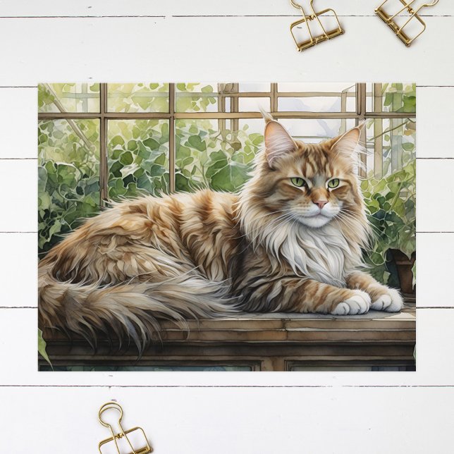 Postal El gato de Maine Coon en un acogedor jardín interi (Subido por el creador)