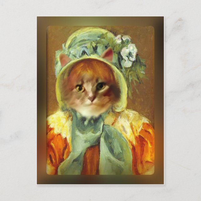 Postal El gato de Mary Cassatt en Bonnet (Anverso)