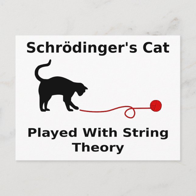 Postal El gato de Schrödinger jugado con teoría de la (Anverso)
