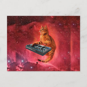 Postal El gato del Sinthesizer en el espacio rojo